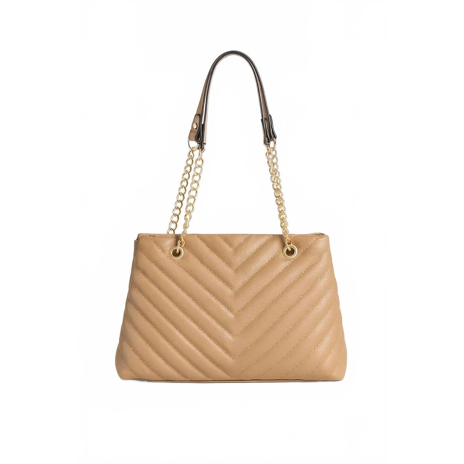 New Caroline Hill Women's Quilted Tote Bag With Wallet In Tan